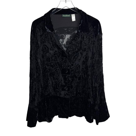 Vintage‎ Harve Bernard Women's XXL Black Burnout Velvet Blouse Whimsigoth - Picture 1 of 10